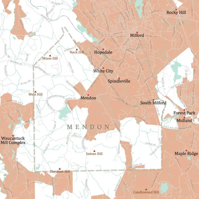 Framed Print : MA Worcester Mendon Vector Road Map Framed Print : MA Worcester Mendon Vector Road Map