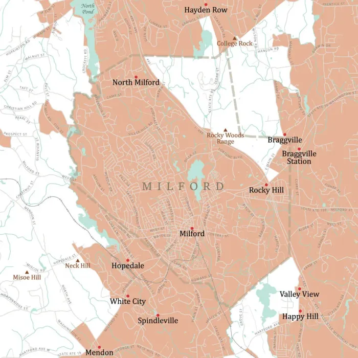 Framed Print : MA Worcester Milford Vector Road Map Framed Print : MA Worcester Milford Vector Road Map