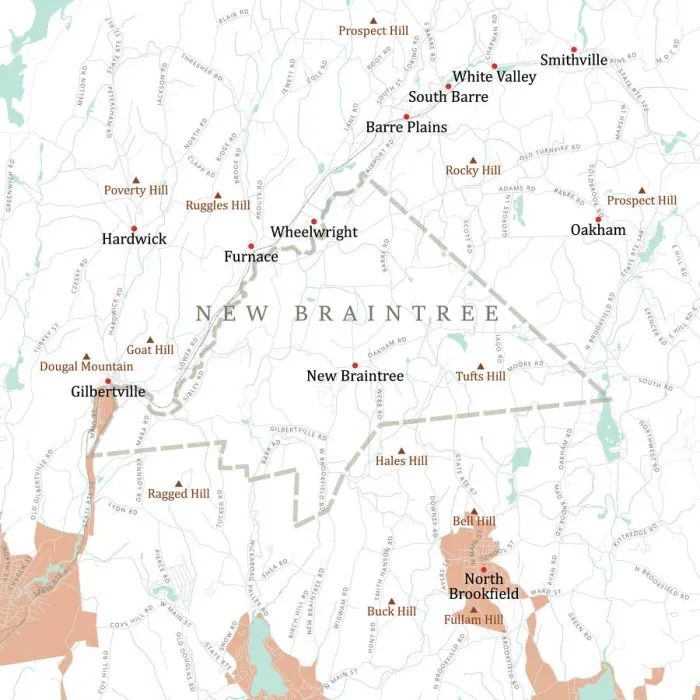 Framed Print : MA Worcester New Braintree Vector Road Map Framed Print : MA Worcester New Braintree Vector Road Map