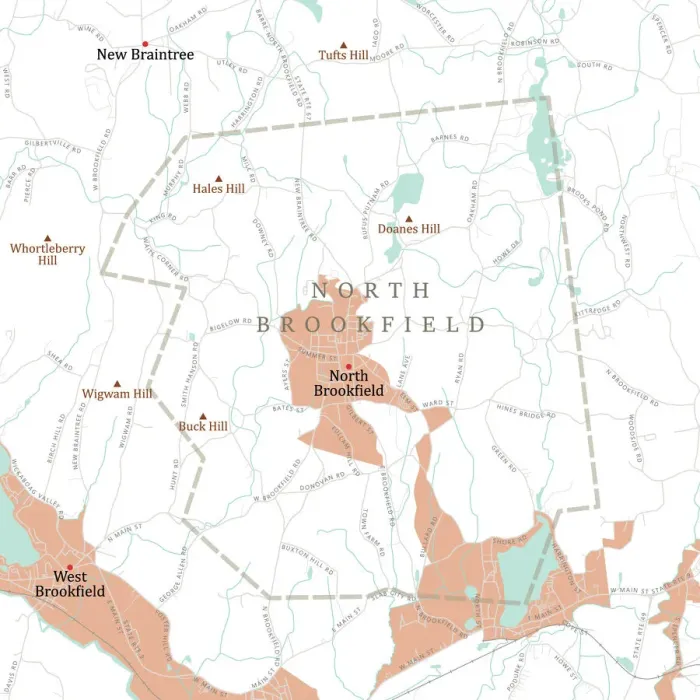 Framed Print : MA Worcester North Brookfield Vector Road Map Framed Print : MA Worcester North Brookfield Vector Road Map