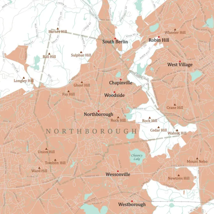 Framed Print : MA Worcester Northborough Vector Road Map Framed Print : MA Worcester Northborough Vector Road Map
