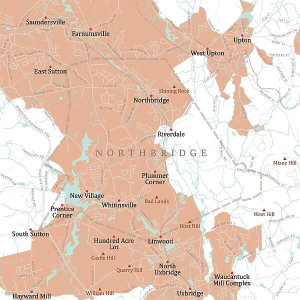 MA Worcester Northbridge Vector Road Map
