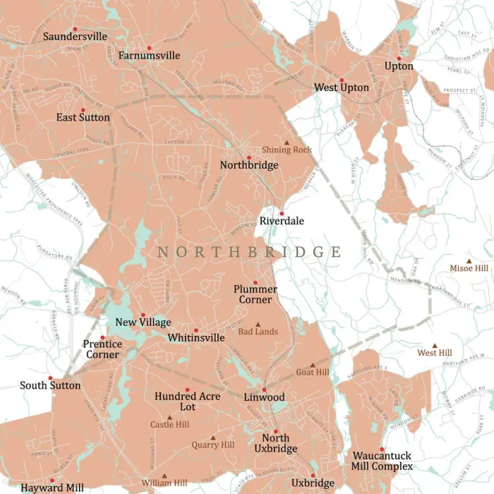 Framed Print : MA Worcester Northbridge Vector Road Map Framed Print : MA Worcester Northbridge Vector Road Map