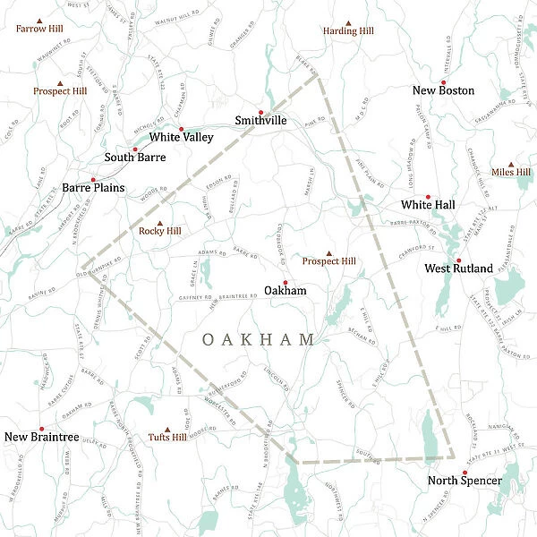 MA Worcester Oakham Vector Road Map