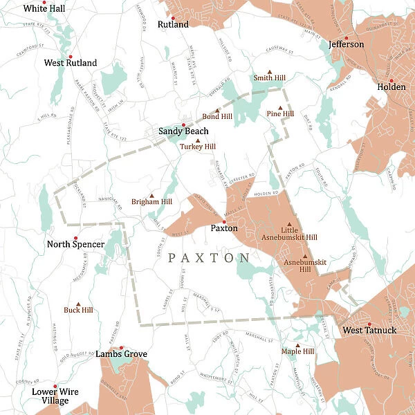 MA Worcester Paxton Vector Road Map