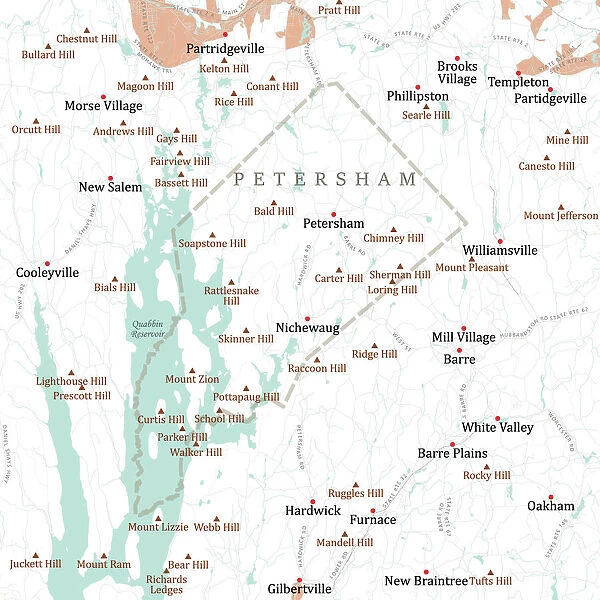 MA Worcester Petersham Vector Road Map