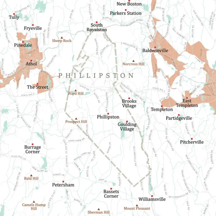 Framed Print : MA Worcester Phillipston Vector Road Map