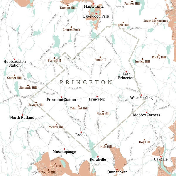 MA Worcester Princeton Vector Road Map