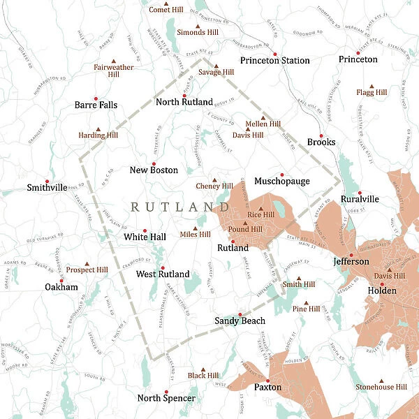 MA Worcester Rutland Vector Road Map