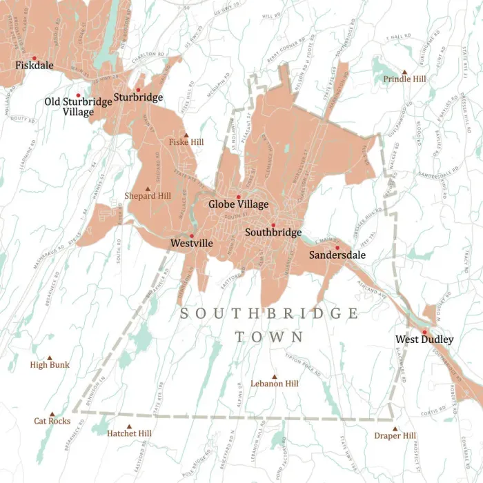 Framed Print : MA Worcester Southbridge Town Vector Road Map Framed Print : MA Worcester Southbridge Town Vector Road Map