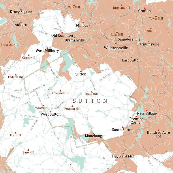 MA Worcester Sutton Vector Road Map