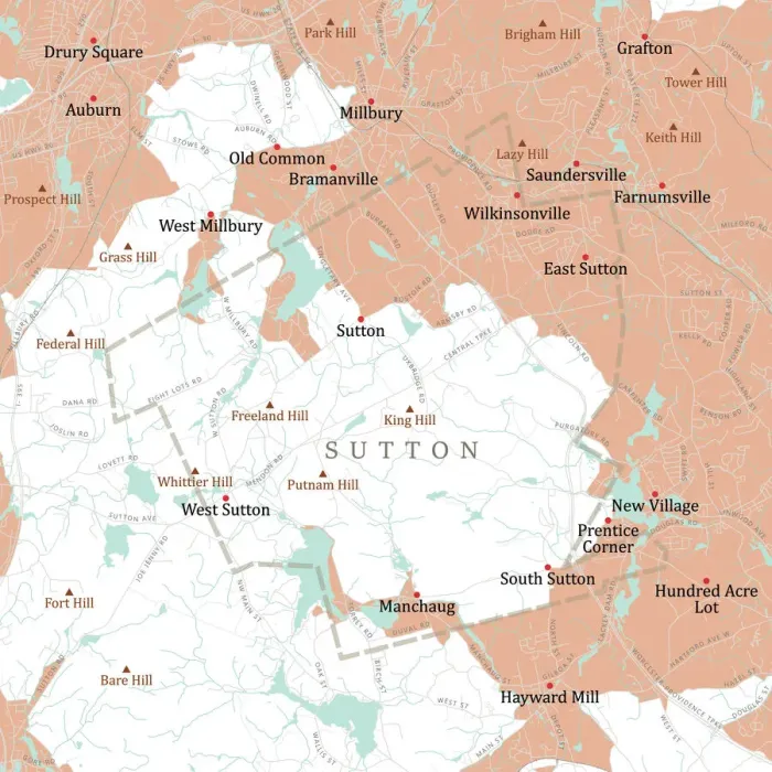 Framed Print : MA Worcester Sutton Vector Road Map Framed Print : MA Worcester Sutton Vector Road Map