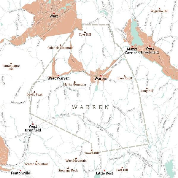 MA Worcester Warren Vector Road Map