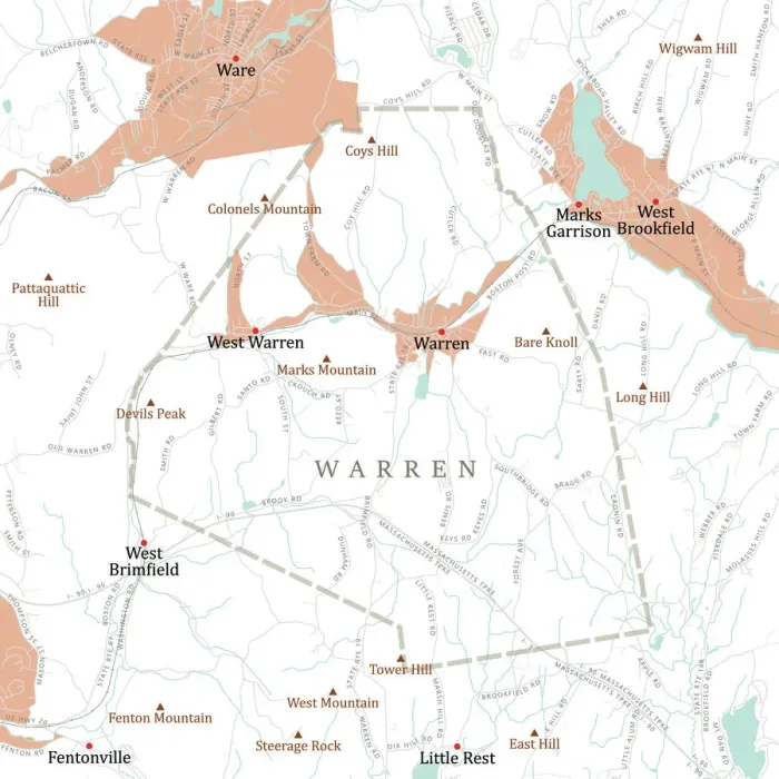 Framed Print : MA Worcester Warren Vector Road Map Framed Print : MA Worcester Warren Vector Road Map