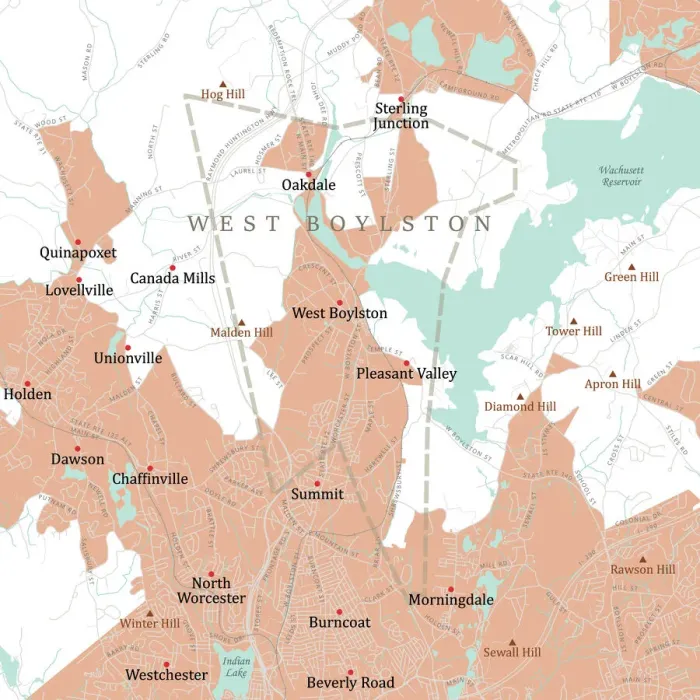 Framed Print : MA Worcester West Boylston Vector Road Map Framed Print : MA Worcester West Boylston Vector Road Map