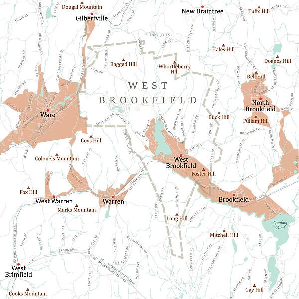 MA Worcester West Brookfield Vector Road Map