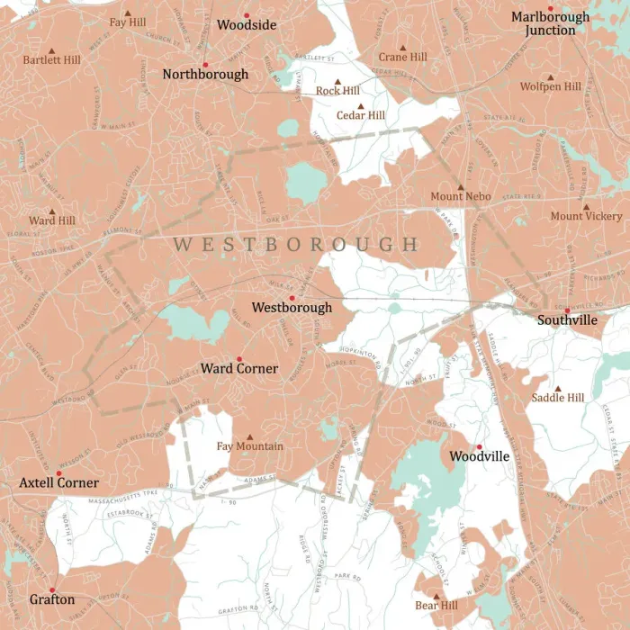 Framed Print : MA Worcester Westborough Vector Road Map Framed Print : MA Worcester Westborough Vector Road Map