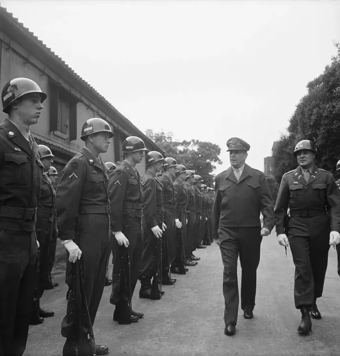 Framed Print : MacArthur Inspecting Honor Guard Framed Print : MacArthur Inspecting Honor Guard