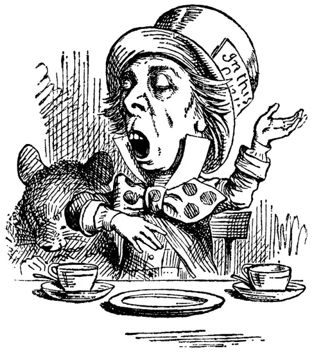 Framed Print : Mad Hatter having tea illustration, (Alice's Adventures in Wonderland)