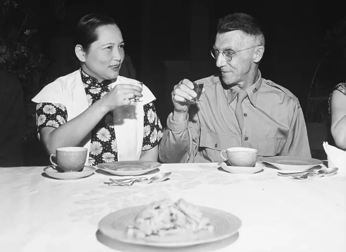 Framed Print : Madame Chiang Kai-Shek and Lt. General Joseph Stilwell Drink Tea Framed Print : Madame Chiang Kai-Shek and Lt. General Joseph Stilwell Drink Tea