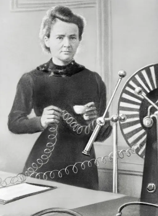 Framed Print : Madame Curie Conducting Experiments Framed Print : Madame Curie Conducting Experiments