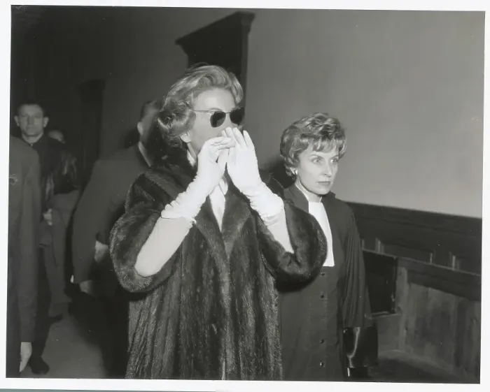 Framed Print : Madame Jean Walter Exiting Courthouse with Lawyer Framed Print : Madame Jean Walter Exiting Courthouse with Lawyer