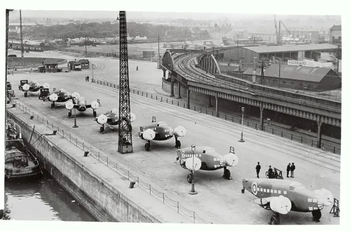 Framed Print : US -Made Lockheed Bombers Arrive at Liverpool Docks Framed Print : US -Made Lockheed Bombers Arrive at Liverpool Docks