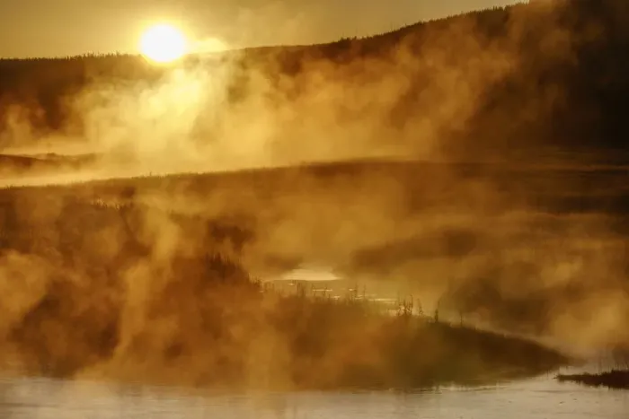 Framed Print : Madison River at sunrise, Yellowstone National Park, Wyoming, USA