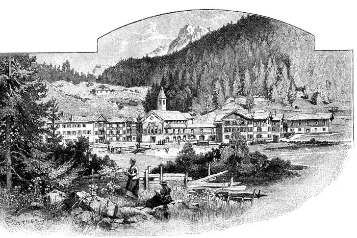 Framed Print : Madonna di Campiglio, Italy, seen from the southwest, 1899, Historic, digitally restored reproduction of an original 18th century painting, exact original date not known Framed Print : Madonna di Campiglio, Italy, seen from the southwest, 1899, Historic, digitally restored reproduction of an original 18th century painting, exact original date not known