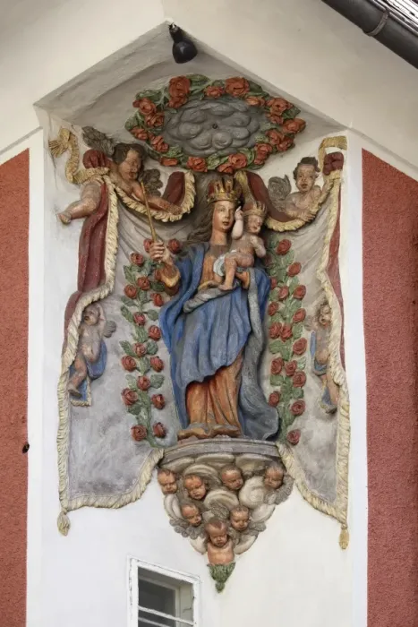 Framed Print : Madonna figure on Prinzenamtshaus building, Vordernberg, Upper Styria, Styria, Austria, Europe, PublicGround Framed Print : Madonna figure on Prinzenamtshaus building, Vordernberg, Upper Styria, Styria, Austria, Europe, PublicGround