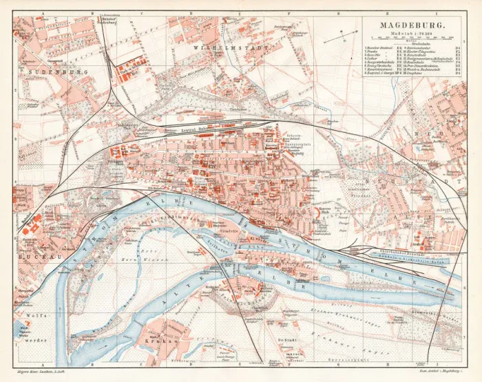 Framed Print : Magdeburg city map 1895