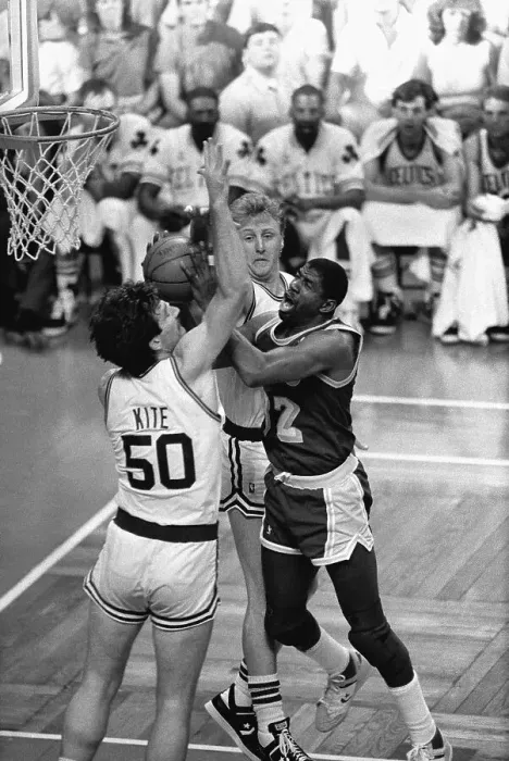 Framed Print : Magic Johnson Being Blocked While Shooting Framed Print : Magic Johnson Being Blocked While Shooting