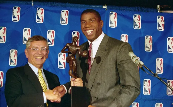 Framed Print : Magic Johnson and David Stern Shaking Hands Framed Print : Magic Johnson and David Stern Shaking Hands