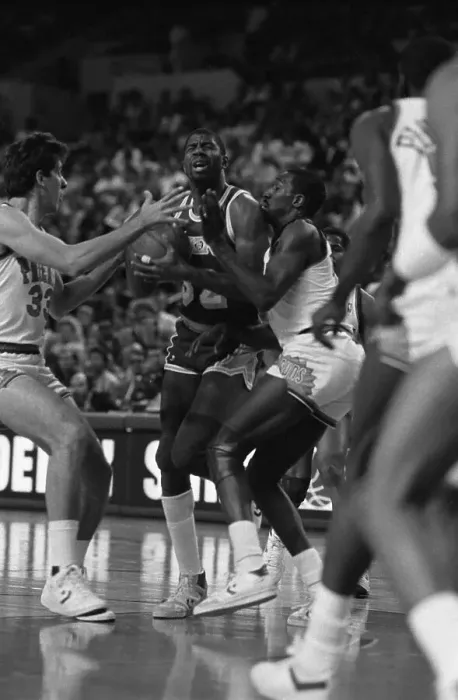 Framed Print : Magic Johnson Defending Hard Framed Print : Magic Johnson Defending Hard