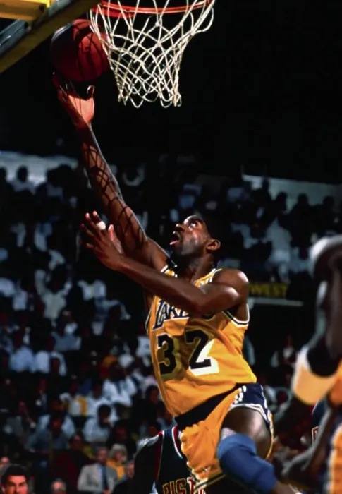 Framed Print : Magic Johnson Going for Basket Framed Print : Magic Johnson Going for Basket