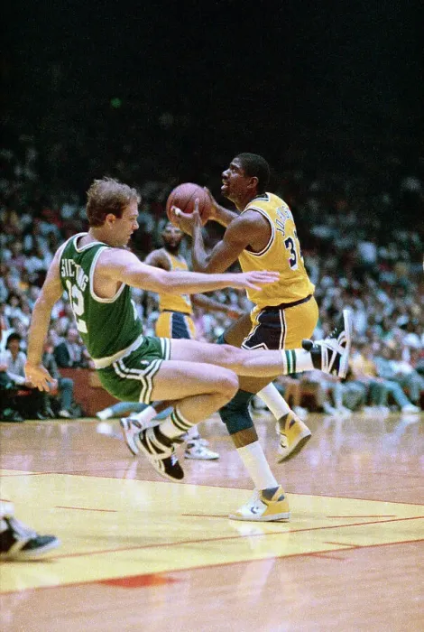 Framed Print : Magic Johnson Holding Basketball as Darren Daye Tries to Take it Away Framed Print : Magic Johnson Holding Basketball as Darren Daye Tries to Take it Away
