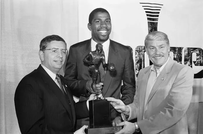 Framed Print : Magic Johnson Receiving MVP Trophy