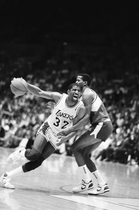 Framed Print : Magic Johnson Running With Basketball Framed Print : Magic Johnson Running With Basketball