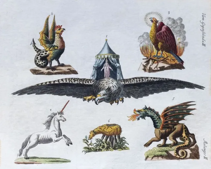 Framed Print : Magical creatures, hand-colored copper engraving from childrens picture book by Friedrich Framed Print : Magical creatures, hand-colored copper engraving from childrens picture book by Friedrich