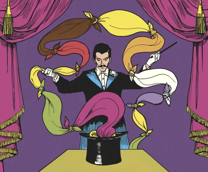Framed Print : Magician Pulling Scarves Out of a Hat Framed Print : Magician Pulling Scarves Out of a Hat