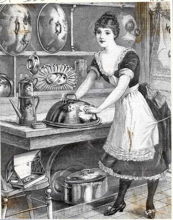 Framed Print : Maid Polishing With Reflection On Items