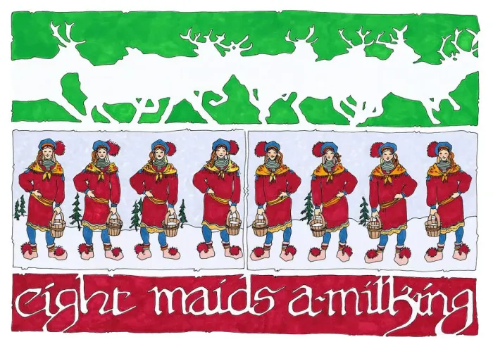 Framed Print : Eight Maids A-Milking Framed Print : Eight Maids A-Milking