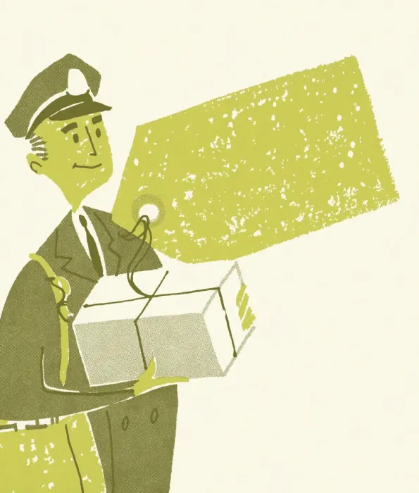 Framed Print : Mail Carrier Delivering a Package Framed Print : Mail Carrier Delivering a Package