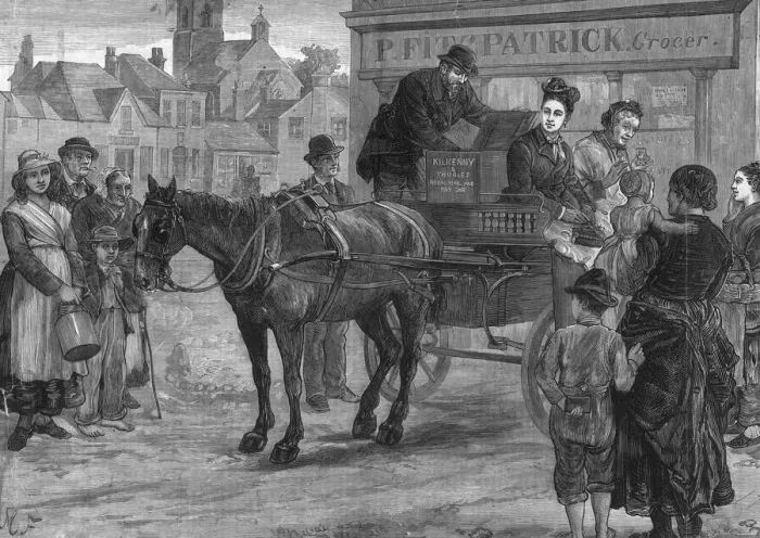Framed Print : Mail Cart. 29th November 1817: Mail arriving in an Irish village by horse Framed Print : Mail Cart. 29th November 1817: Mail arriving in an Irish village by horse