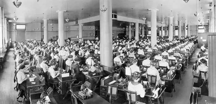Framed Print : Mail Order Office With Women At Typewriters Framed Print : Mail Order Office With Women At Typewriters