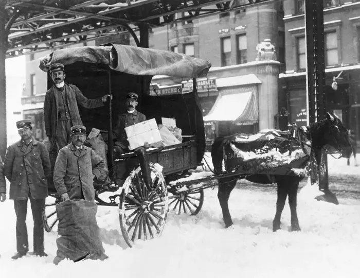 Framed Print : Mail Wagon Making Deliveries in Winter Framed Print : Mail Wagon Making Deliveries in Winter