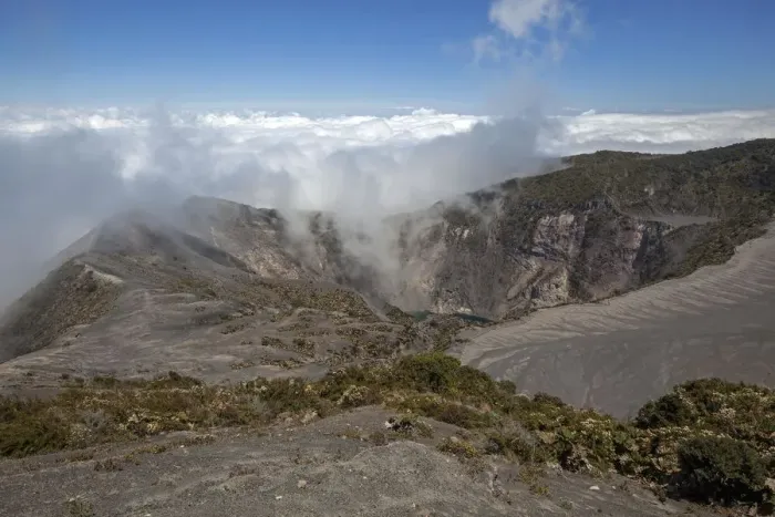 Framed Print : Main crater Irazu Volcano with rising clouds, Irazu Volcano National Park, Parque