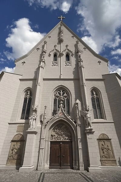 Main facade of the Ritterkapelle, Knights Chapel, neo Gothic style, 16th century, restored in the 19th century, Hassfurt, Lower Franconia, Bavaria, Germany