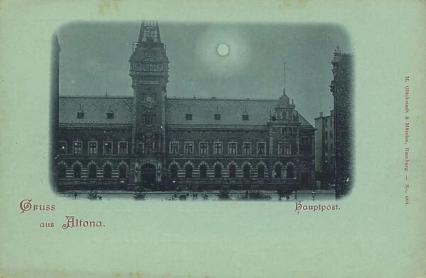 Main post office in Altona, Hamburg, Germany, postcard with text, view around ca 1910, historical, digital reproduction of a historical postcard, public domain, from that time, exact date unknown