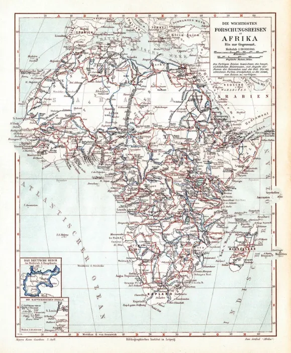 Framed Print : Main research trips in Africa 1895 Framed Print : Main research trips in Africa 1895